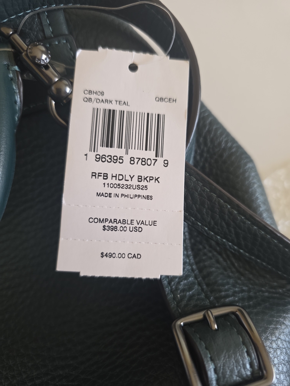 Coach Hadley Mini Backpack in Dark Teal Pebbled Leather NWT - Picture 2 of 5